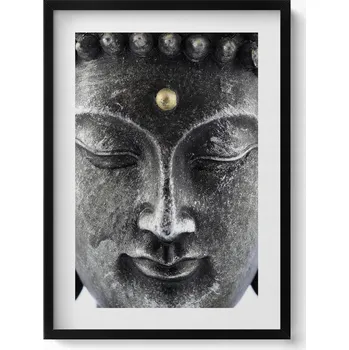 Obraz Nástěnný obraz v černém rámu do obýváku, kuchyně Hlava sošky Buddhy 50x70 cm