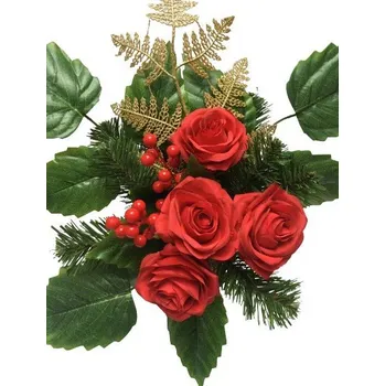 umělá květina HOTOVÝ DEKORACE DO FLAKONU VÁZY na hřbitov, červené růže, svátky