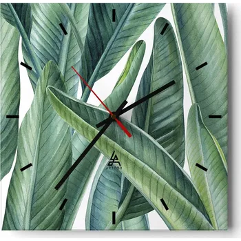 Hodiny Velké nástěnné hodiny na zeď 40x40 Listy Skleněné hodiny Čtvercové Tiché