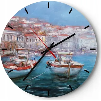 Hodiny Nástěnné hodiny do kuchyně 30x30 Přístav Moře Skleněné hodiny do obýváku Tiché