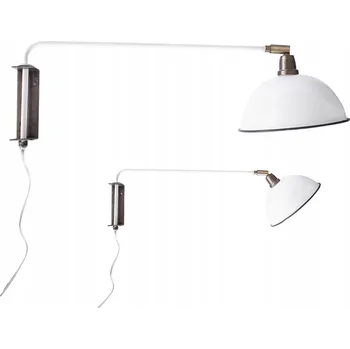 Nástěnné svítidlo Nástěnná LAMPA / KINKIET s vypínačem, bílý kov, kulatý stínidlo do obýváku