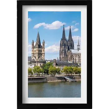Obraz Ozdobný nástěnný obraz v černém rámu s grafikou Panorama Kolína nad Rýnem 20x30 cm