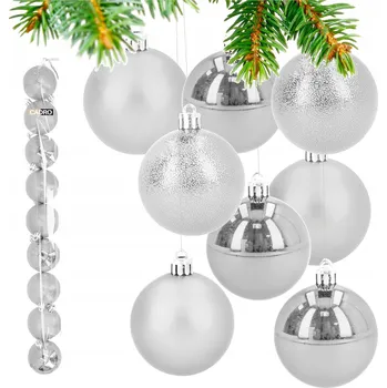 Vánoční dekorace VÁNOČNÍ BAŇKY stříbrné 6 cm plastové ozdoby na vánoční stromeček sada 9 kusů