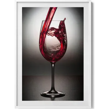 Obraz Dekorativní obraz v bílém rámu na zeď do obýváku kuchyně Sklenice vína 70x100 cm