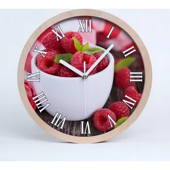 Hodiny Dřevěné nástěnné hodiny maliny v misce průměr 25 cm