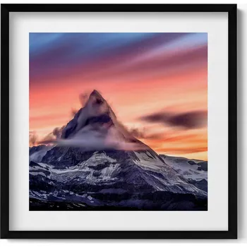 Obraz Obraz s rámem a grafikou na zeď Osamělá hora při západu slunce 50x50 cm