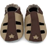 CAROZOO Kožené capáčky s koženou podrážkou dvoubarevné hnědé sandálky 0-6 měsíců Hnědá 18,5