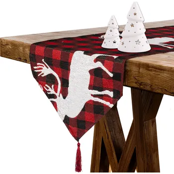 ubrus Běhoun bílý, černý, odstíny červené 180 x 35 cm