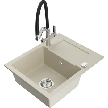 MEXEN/S - Enzo granitový dřez s odkapávačem včetně baterie Duo, béžová 6506-69-671701-07