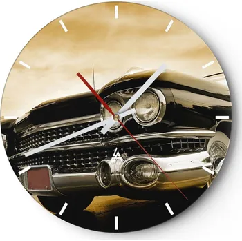 Hodiny Velké nástěnné hodiny na zeď 40x40 Auto Skleněné hodiny Kulatý Tiché