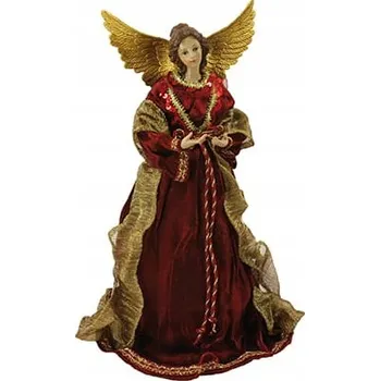 Vánoční dekorace Anděl na špičku vánočního stromku - Červený/ Zlatý - 35 cm vysoký - PRO VĚTŠÍ STROMEK