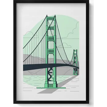 Obraz Obraz v černém rámu nástěnná dekorace Kresba mostu Golden Gate 50x70 cm