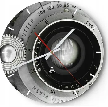 Hodiny Velké nástěnné hodiny 40x40 cm s motivem fotoaparátu, skleněné, Kulatý a tiché