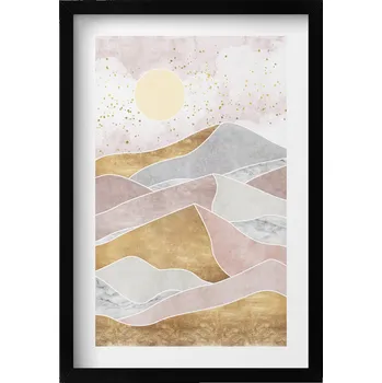 Obraz Nástěnný obraz v černém rámu Abstraktní krajina pouště a slunce 40x60 cm