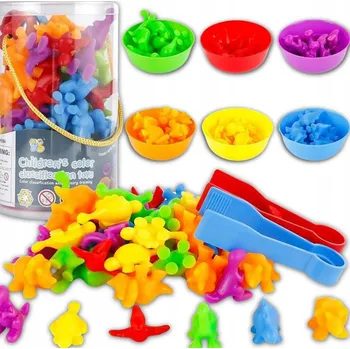 Dřevěná hračka SADA POČÍTADEL PRO VÝUKU BAREV A POČÍTÁNÍ GUMOVÁ ZVÍŘÁTKA MONTESSORI