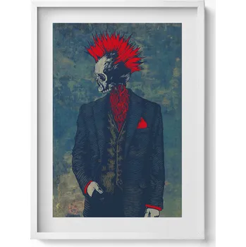 Obraz Obraz v bílém rámu Abstraktní portrét kostlivce s irokézem 50x70 cm