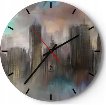 Hodiny Velké nástěnné hodiny 40x40 cm Město Skleněné hodiny Kulatý Tiché
