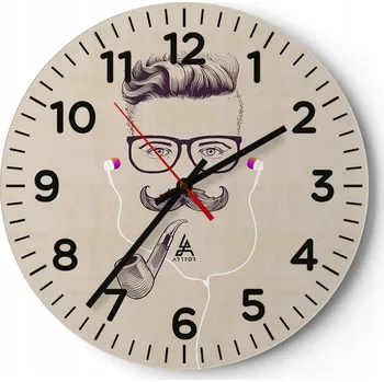 Hodiny Nástěnné hodiny do obýváku 40x40 Muž Kulatý Hodiny na skle Loft Tiché