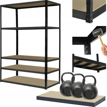Dílenský regál Kovový regál BLACK PREMIUM stojan HELIOS 180x90x40 cm 5 polic x 350 kg ODOLNÝ