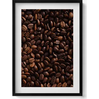 Obraz Dekorace, obraz s grafikou v krásném černém rámu - Kávová zrna Arabica 50x70 cm