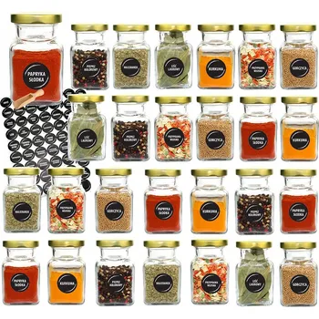 Sklenice Sklenice na koření 150 ml x 27 ks se zlatým uzávěrem a 90 etiketami