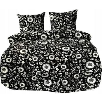 Povlečení POVLEČENÍ POVLAKY 200X220 BAVLNA SATÉN SADA POVLEČENÍ 2 POVLAKŮ NA POLŠTÁŘE, CZARNA KVĚT