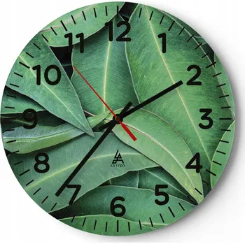 Hodiny Nástěnné hodiny do obýváku 40x40 Listy Kulatý Skleněné hodiny Loft Tiché