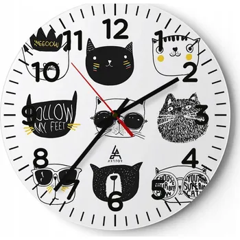 Hodiny Nástěnné hodiny do obýváku 40x40 Kočka Kulatý Skleněné hodiny Loft Tiché