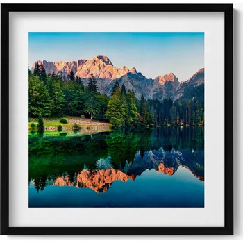 Obraz Dekorativní nástěnný obraz s grafikou v černém rámu Krajina jezera 50x50 cm