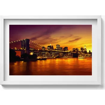 Obraz Nástěnný obraz v bílém rámu Večerní pohled na Brooklynský most 60x40 cm