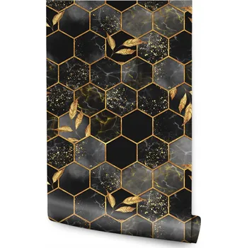 Tapeta Tapeta na zeď Černý MARMOR Mozaika Listy Vzor