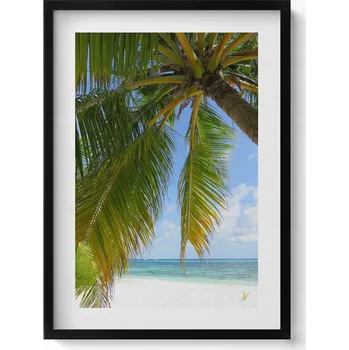 Obraz Obraz s černým rámem a grafikou na zeď Pláž palma oceán dovolená 50x70 cm