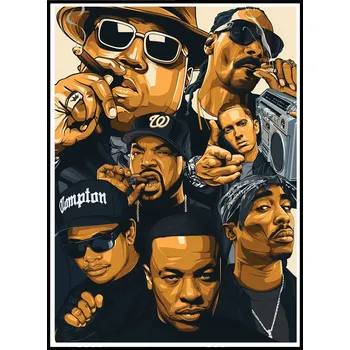 Obraz Plakát Rap Hip Hop, Dr. Dre, Snoop Dogg, Big Smoke, Eminem, Tupac, Ice Cube, Eazy-E, The Notorious B.I.G. 30 x 40 cm