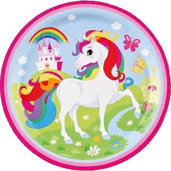 Party nádobí Papírové talířky JEDNOROŽEC Unicorn Party Narozeniny 23cm 8 ks