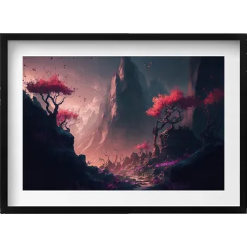 Obraz Dekorativní nástěnný obraz v rámu s grafikou loft Magický les a hory 70x50 cm