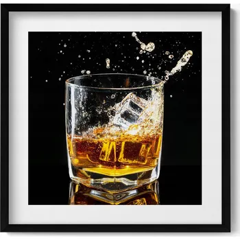Obraz Moderní nástěnná dekorace obraz v černém rámu Sklenice whisky 50x50 cm