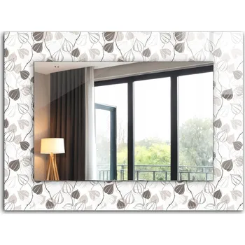 Zrcadlo Designové nástěnné zrcadlo s potiskem a skleněným rámem Listy, vzor 80x60 cm