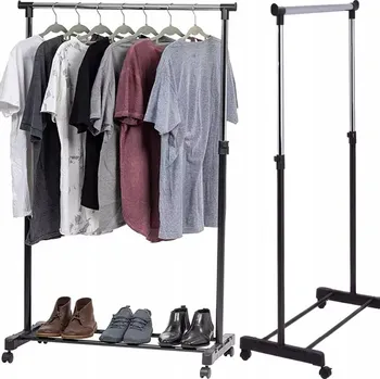 Věšák ČERNÝ KOVOVÝ VĚŠÁK NA KOLEČKÁCH SKŘÍŇ NA OBLEČENÍ STOJAN ŠATNÍK LOFT