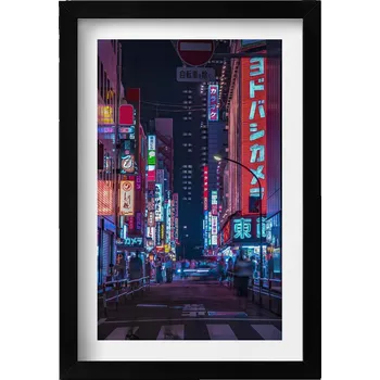 Obraz Elegantní obraz do obýváku v černém rámu Asijské město v noci 20x30 cm