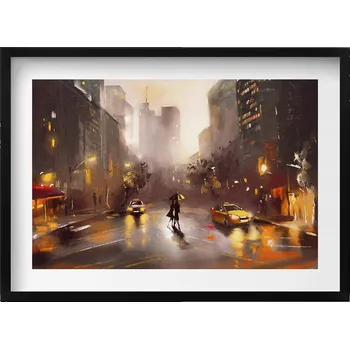 Obraz Dekorativní obraz v černém rámu do obýváku Pohled na ulici New Yorku 70x50 cm