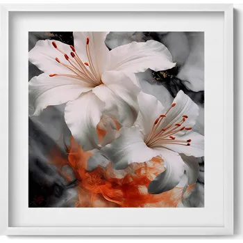 Obraz Dekorativní nástěnný obraz v rámu s grafikou Kompozice kouře s květinami 50x50 cm