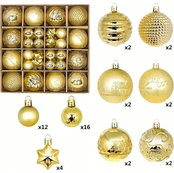 Vánoční dekorace OZDOBNÉ ZLATÉ VÁNOČNÍ VÁNOČNÍ BAŇKY NA STROMEK SADA 44 KS