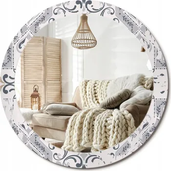 Zrcadlo Kulaté nástěnné dekorativní zrcadlo ve skleněném rámu fi 80 cm Retro dlaždice