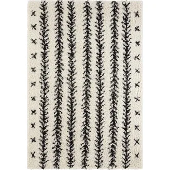 Koberec Krémovo-černý huňatý koberec shaggy do obýváku, boho vzor, 160x230 cm