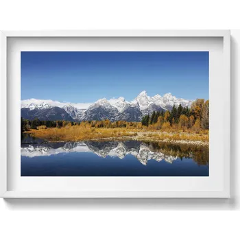 Obraz Dekorativní obraz v rámu do obýváku Hory, jezero a podzimní stromy 70x50 cm