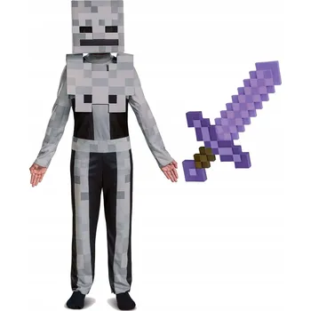 Karnevalový kostým MINECRAFT KARNEVALOVÝ KOSTÝM SKELETON BÍLÁ KOSTRA 127-136 CM + MEČ 51 CM
