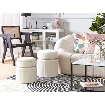 Taburet Sada 2 taburetů bílé sametové s úložným prostorem kovové prvky elegantní design obývací pokoj Beliani