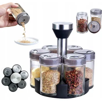 Koření OTOČNÝ ORGANIZÉR NA KOŘENÍ SKLENĚNÉ NÁDOBY 6 KUSŮ KOŘENKA SŮL