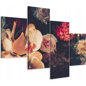 Obraz Obraz Čtyřdílný Květiny ve Vintage 3D stylu 240x150 cm