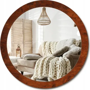 Zrcadlo Moderní dekorativní kulaté zrcadlo s potiskem Přírodní dřevo průměr 90 cm
